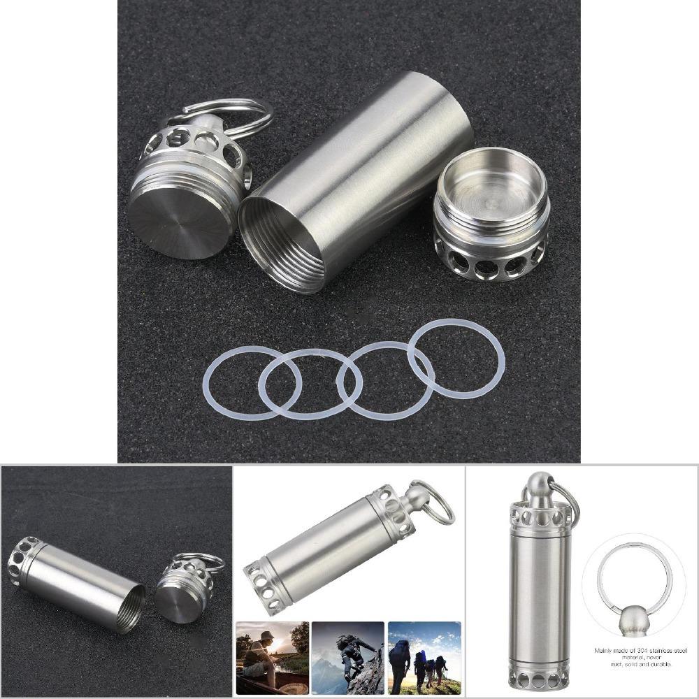 Silver Waterproof Pill Container Stainless Steel Portable Pill Box  Outdoor Camping