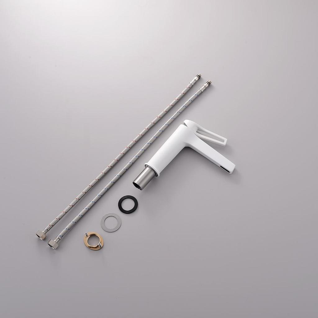Bathroom Undermount Basin Faucet Waterfall Spout,Cold and Hot Mixer, Hollow-Out Handle, tap White