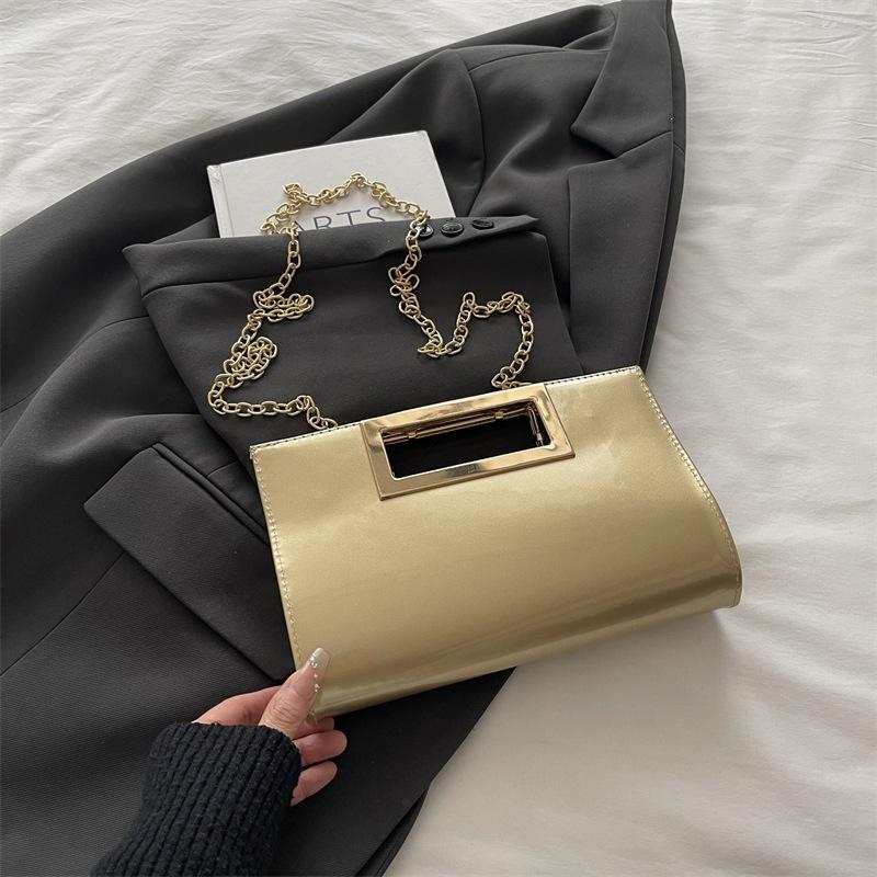 2026 Summer Lacquer Leather Women's Square Gold PU Banquet Bag Fashion Classic Large Capacity Storage Single Shoulder Chain Bag