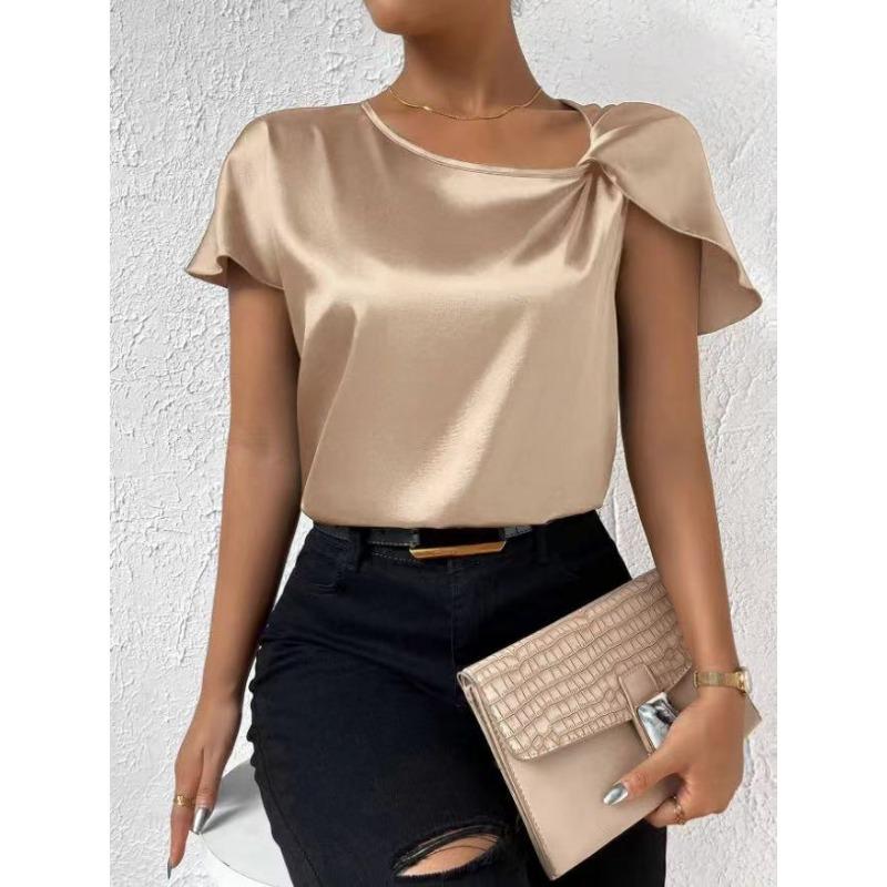 

Женский летний свободный топ с короткими рукавами и узлом, однотонный XL шампанского