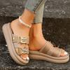 Women's Slippers Soft Sole Middle Heel Slippers 2024 New Summer New Belt Buckle Casual Comfort Open Toe Fashion Women's Slippers