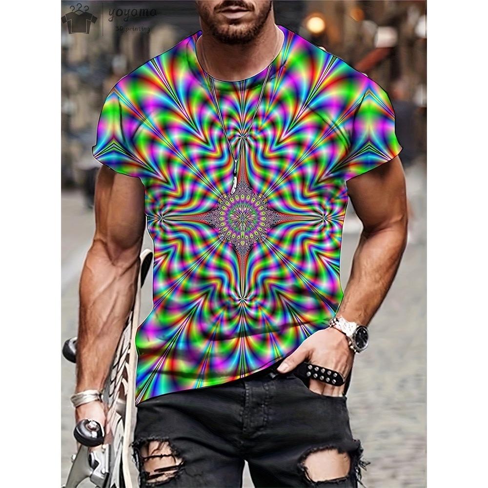 

Мужская футболка с 3d принтом и абстрактным хип-хоп трендом, визуальная иллюзия, футболка с короткими рукавами, модный топ с градиентом, уличная одежда в стиле Харадзюку, футболки 5XL