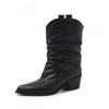 5.5cm British Style Fashion Ankle Boots Pointed Toe Chunky Heel Slip-On Western Women