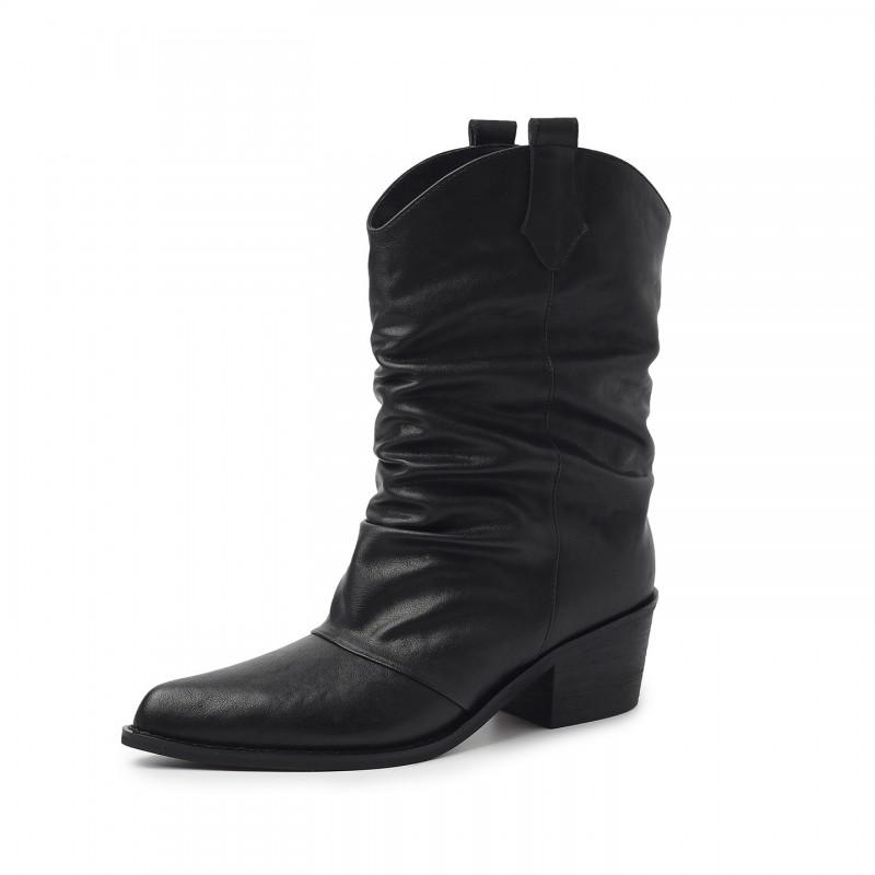 5.5cm British Style Fashion Ankle Boots Pointed Toe Chunky Heel Slip-On Western Women