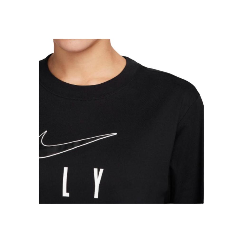 Nike Dri-FIT Swoosh Fly Logo Printed Ribbed Crew Neck Sports T-Shirt Women Tops Black FN5372-010