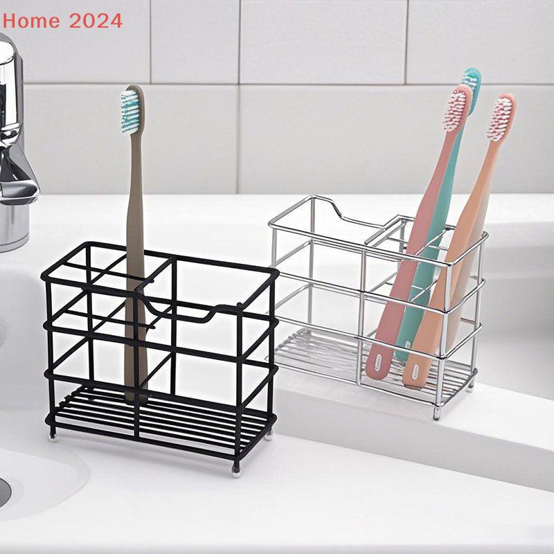 Bathroom Toothbrush Holder Stainless Steel Black Sliver Tooth Brush Holder Toothpaste Holder Stand Bathroom Organizer Accessory