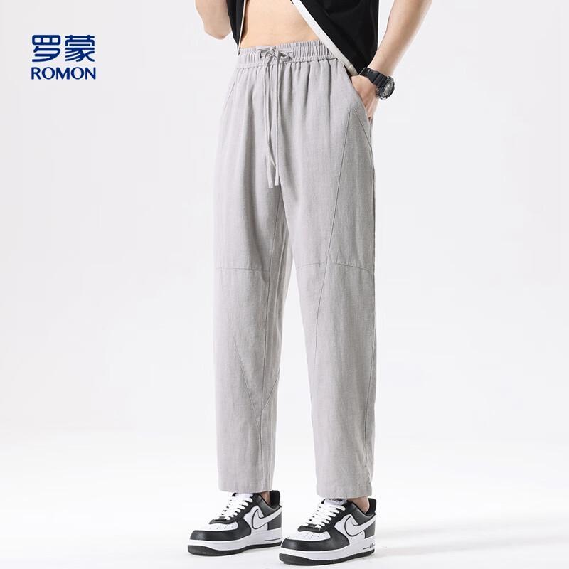 Luomeng Men's Ramie Cotton Ice Silk Casual Straight-Leg Pants