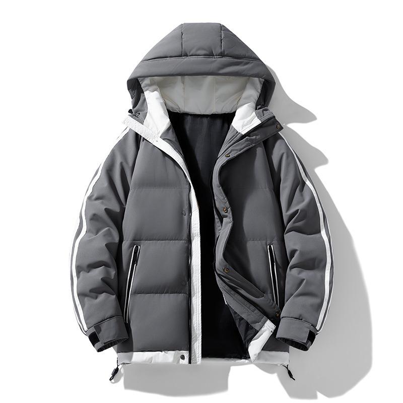 - Large Size Striped Cotton-padded Jacket Men's Winter New Loose Thickened Cotton-padded Jacket Hooded Student Cotton-padded Jacket Men's