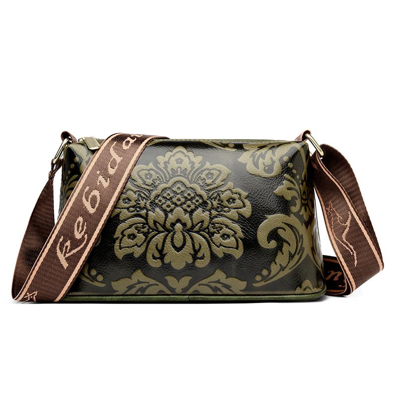 Luxury Retro Floral Embossed Leather Crossbody Bag for Women – Fashion Shoulder Bag with Wide Strap, Casual Daily & Travel Handbag