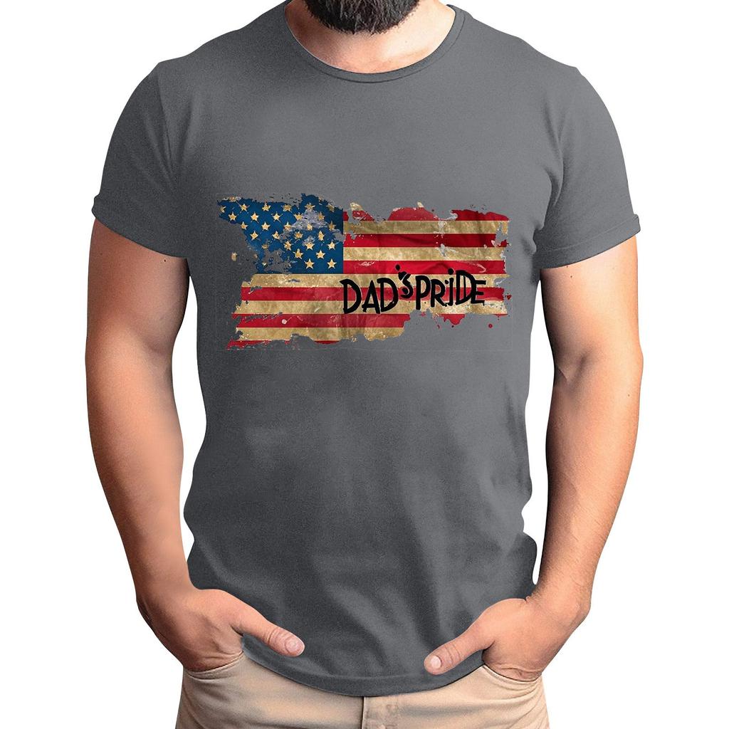 Tricou de Bărbați cu Imprimeu Steag pentru Ziua Tatălui, Top Lejer Casual cu Mânecă Scurtă