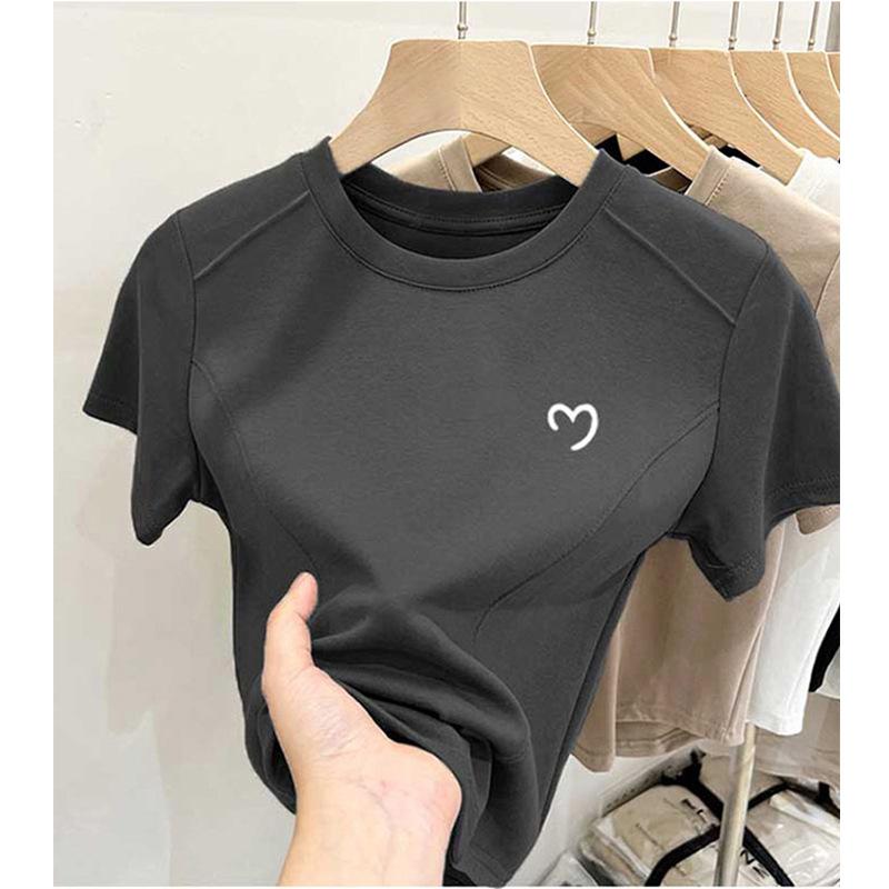 Design sense niche round neck simple short-sleeved T-shirt women's summer slim and thin age reduction versatile casual pure cotton top