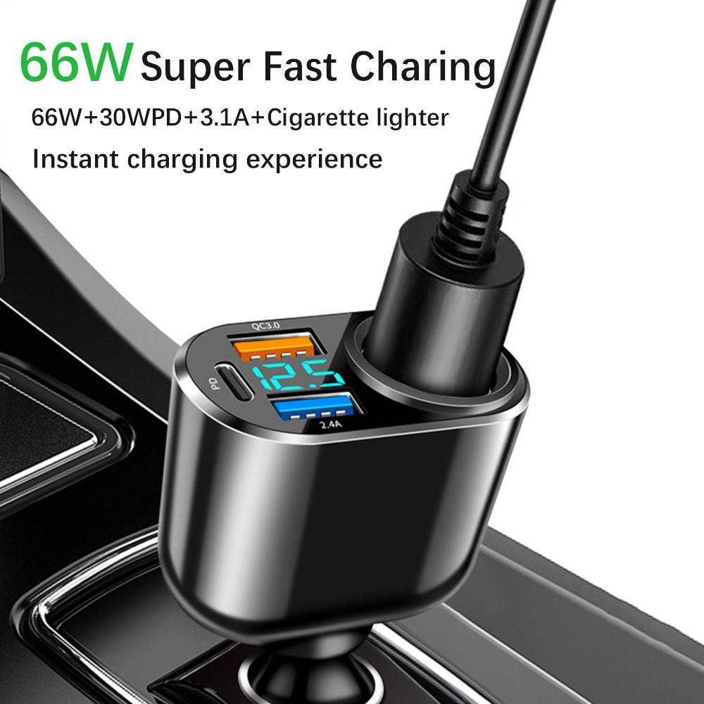 

Car Cigarette Lighter Socket Splitter Charger PD QC3.0 Fast Charger Type-C Dual USB Digital Display Power Adapter For All Phone