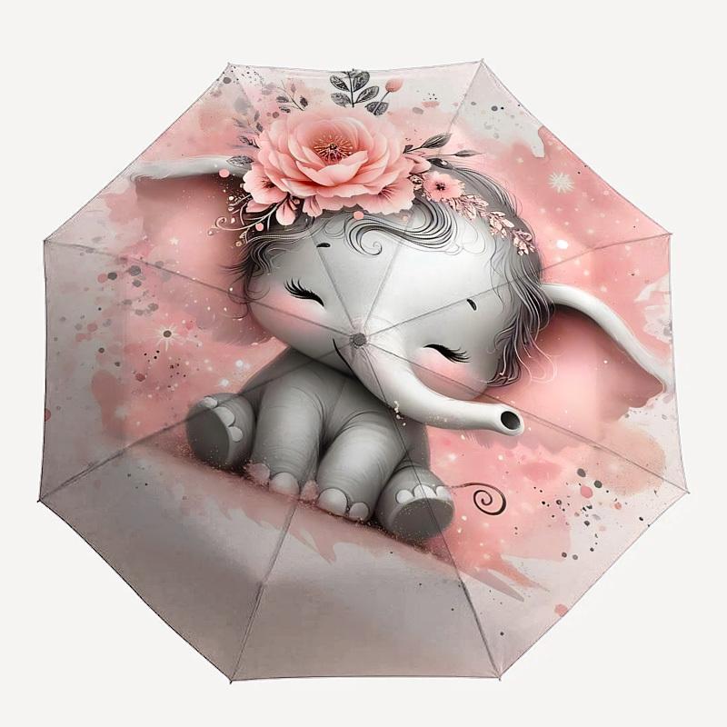

1pc Elephant umbrella automatic open/close, 8-Rib Durable Frame, Compact Folding Design, Ideal Birthday/Holiday Gift 1169A