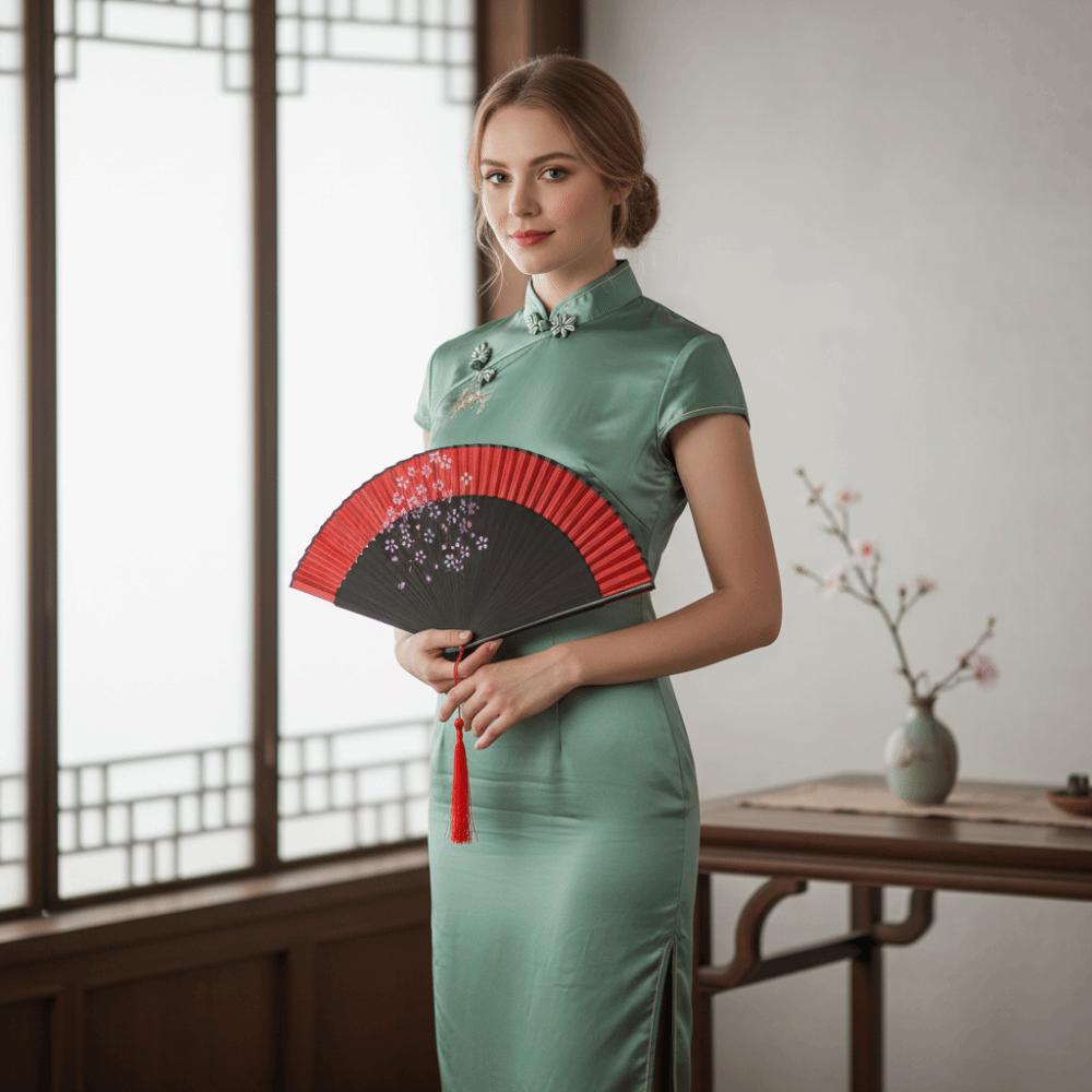 Chinese Style Blossom Printing Folded Fan Exquisite Retro Elegant Handheld Fans Portable with Tassel Tassel Folding Fan