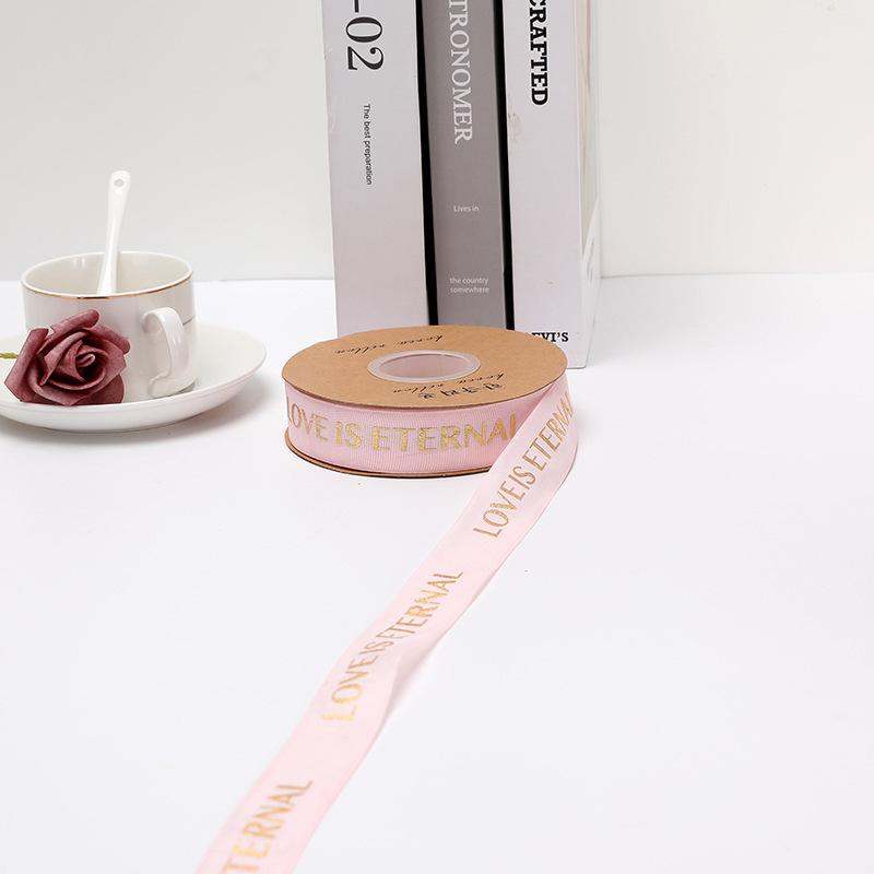 English Hot Stamping Ribbed Ribbon - 2.5cm Silk Bow for Gift, Cake, and Flower Packaging