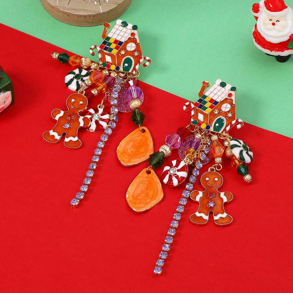 Colorful Christmas Earrings: Cartoon Little Man, Holiday House & Candy Pendants