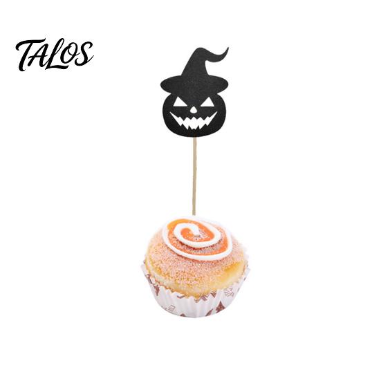 Cake Topper 8 Pcs Halloween Cupcake Toppers, Black Glitter Witch Hat Pumpkin Party Supplies Picks for Supplies, Birthday Decoration Festive