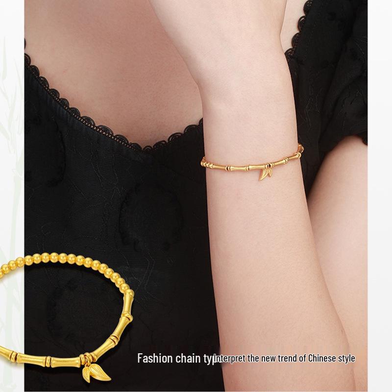 Vietnamese Gold Plated Bamboo Bead Bracelet: Elastic Cord Women's Jewelry
