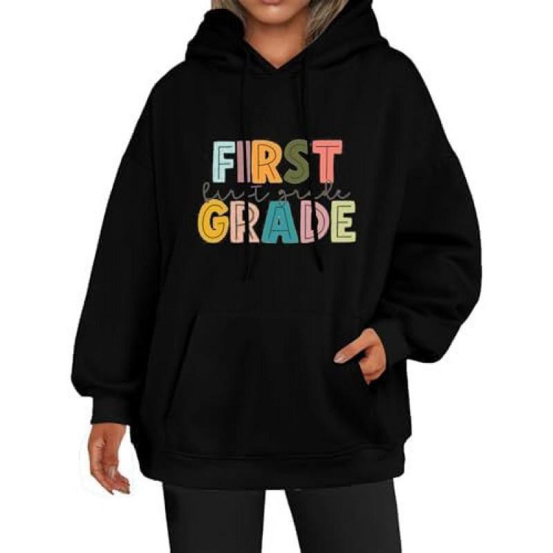 European Back-to-School Oversized Pink Printed Hoodie for Teen Girls - Y2K Academy Style
