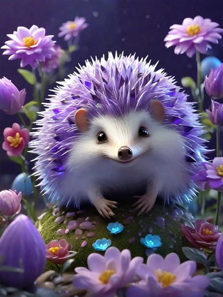 Diamond 5DDIY Painting New Purple Series Animal Hedgehog Flower Full Square/Round Diamond Mosaic Flower Home Decoration