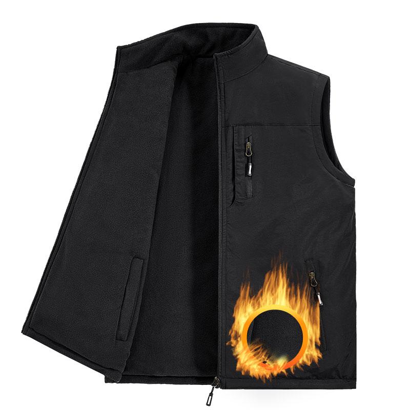 Мужская спортивная жилетка для активного отдыха, флисовая, теплая, для рыбалки, бега, кемпинга, мужская, осенне-зимняя, двусторонняя, теплая, без рукавов, жилеты M(50 kg-60 kg) чёрный