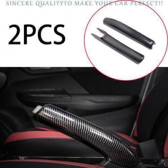 For Honda Fit Jazz GK5 2014-2020 Carbon Fiber Console Handbrake Cover Trim 2pcs