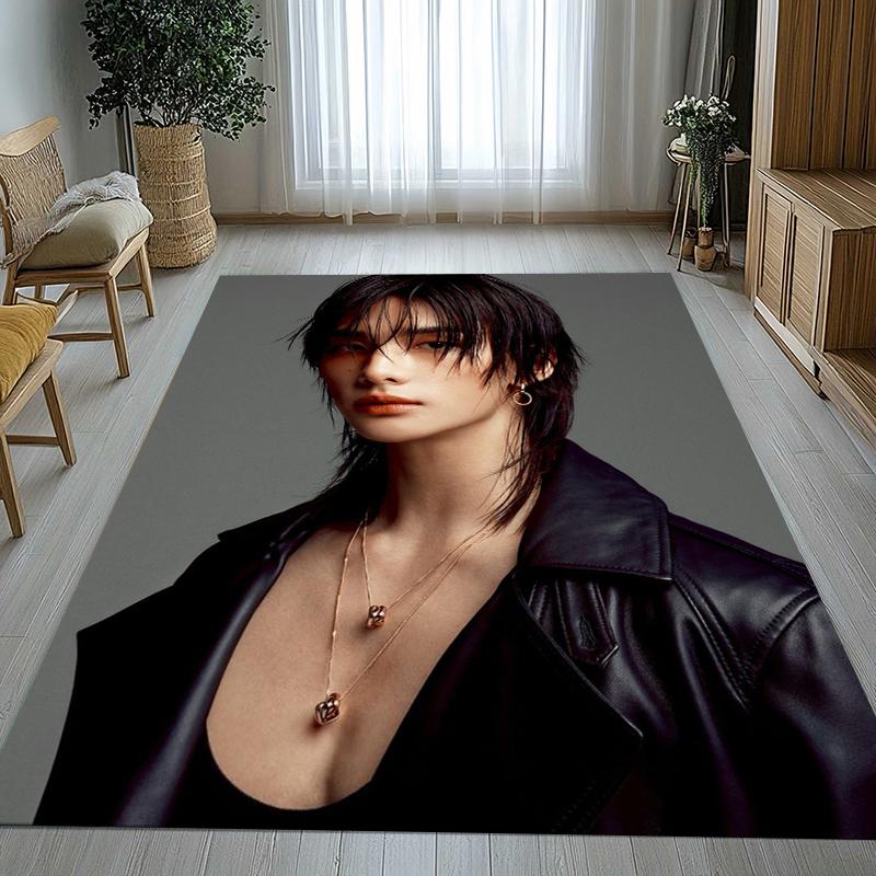 Hyunjin Kpop Stray Kids Star Living Room Non-Slip Area Rug Soft Carpet for Bedroom Kids Playroom Sofa,Home Decor Doormat Gift