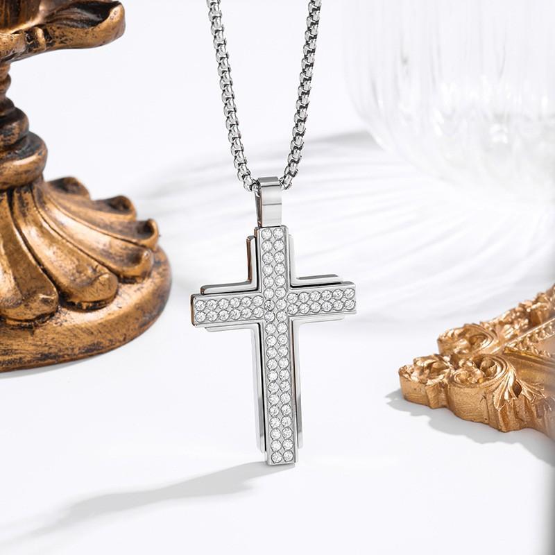 2026 Stone Cross Necklace Fashion Light Luxury Necklace Jewelry Premium Jewelry Full Diamond Men's Necklace