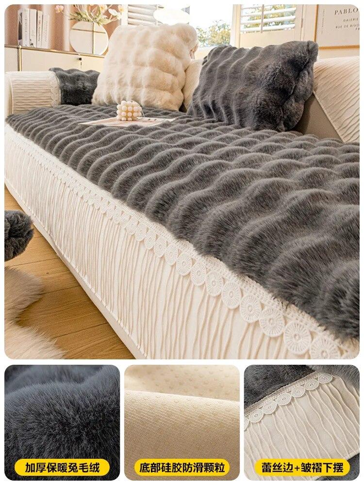 Thickening Non-slip Couch Cover Solid Color Sofa Pad Thick Plush Mat New Sofa Cushion for Winter Warm Sofa Covers Living Room