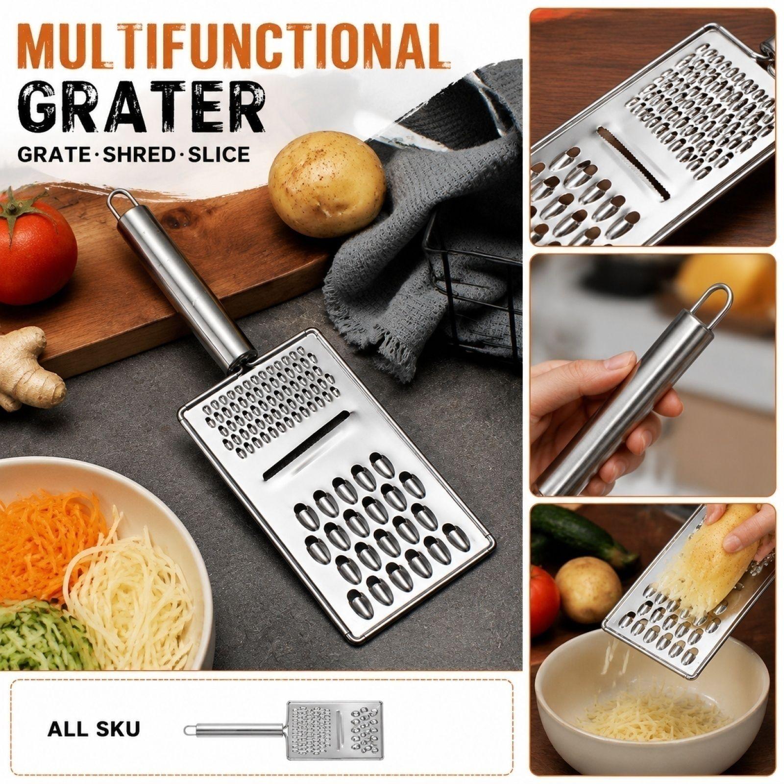 Multifunctional Stainless Steel Grater Cheese Grater Vegetable Grater Ginger Grater Radish Grater Kitchen Tool with Handle one size