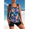 Women's Shoulder Strap Swimsuit Gradient Coconut Tree Print Bikini Tankini Swimsuit
