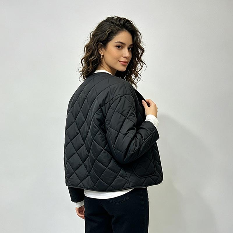 Light and thin cotton-padded clothes for women's winter new rhombus lattice pressure cotton-padded clothes jacket Hong Kong style bread clothes cotton