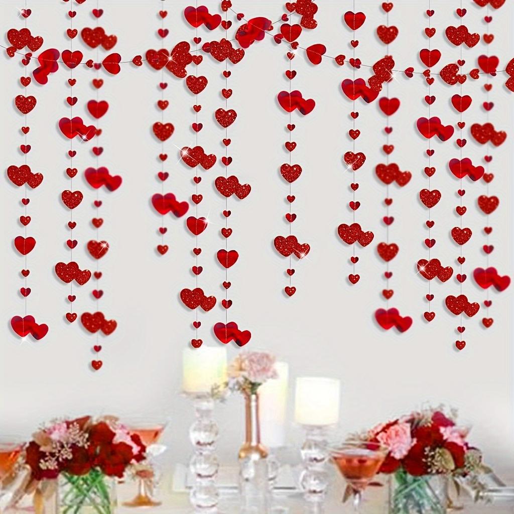 4M Glitter Red Wedding Decoratio Heart Banner Garlands Hanging Streamers for Anniversary Engagement Bridal Shower Birthday Party