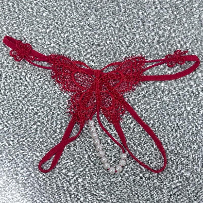 Pure lust panties lace butterfly sexy thong women's open pearl massage transparent panties free of fun