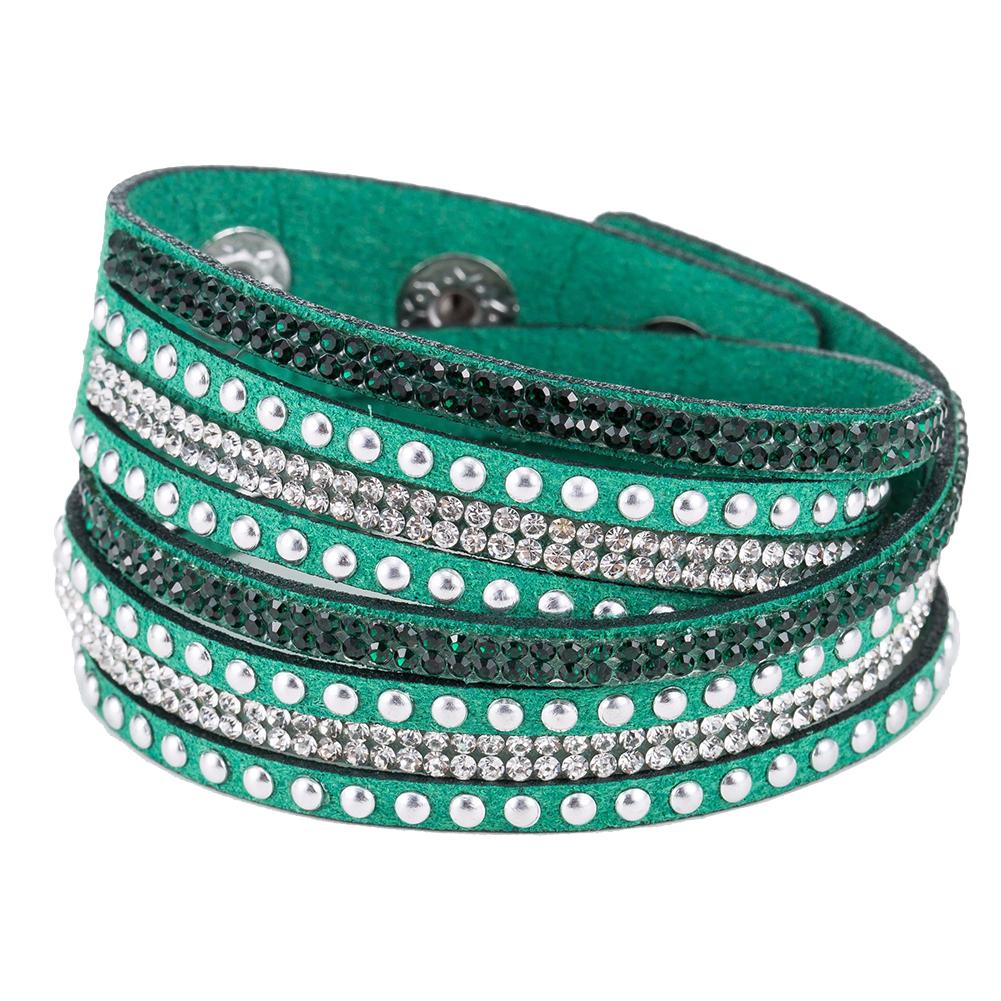 Vintage Faux Leather Bracelet Women Shiny Hot Fix Rhinestone Inlaid DIY Multilayer Bracelet Gift