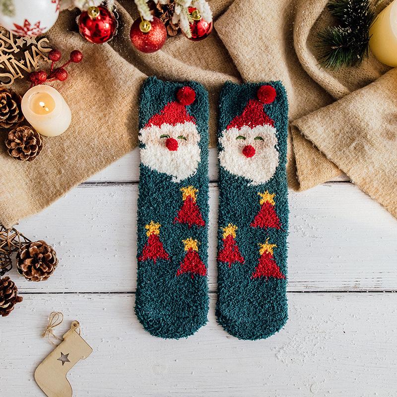 

Hot Sale Christmas Coral Fleece Socks Mid-tube Warm Thickened Floor Sleep Cartoon Socks One Size