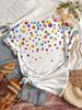 Women's Bright Polka Dot Watercolor Print T-Shirt - Casual 3D Embellished Top,