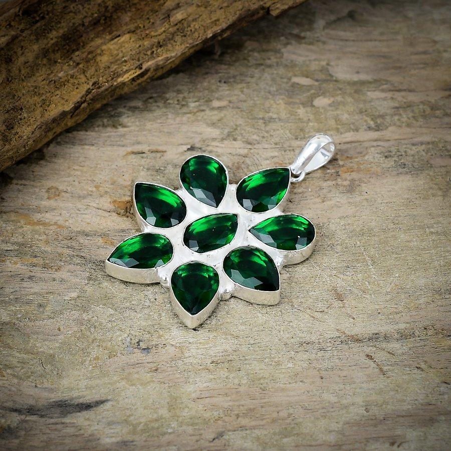 Chrome Diopside Gemstone Handmade 925 Sterling Silver Jewelry Pendant 1.97" M-91