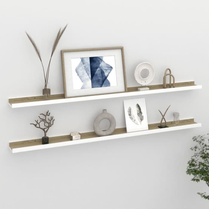 VidaXL Wall Shelves 2 Pcs White and Sonoma Oak 115x9x3 Cm