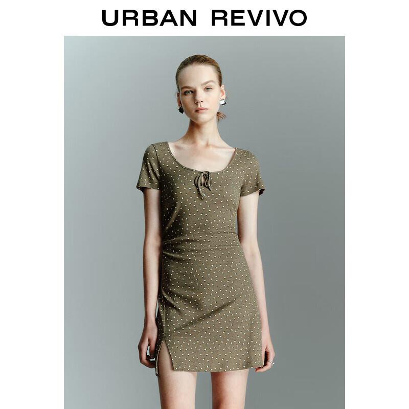 

UR 2025 Spring Casual Floral Slit Short-Sleeved Dress M