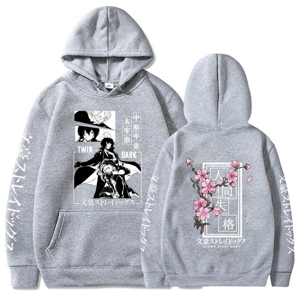 

Аніме Bungo Stray Dogs Dazai Osamu з капюшоном з принтом Чоловіки Жінки Високоякісні толстовки Зручний пуловер Harajuku Толстовка унісекс XS сірий колір
