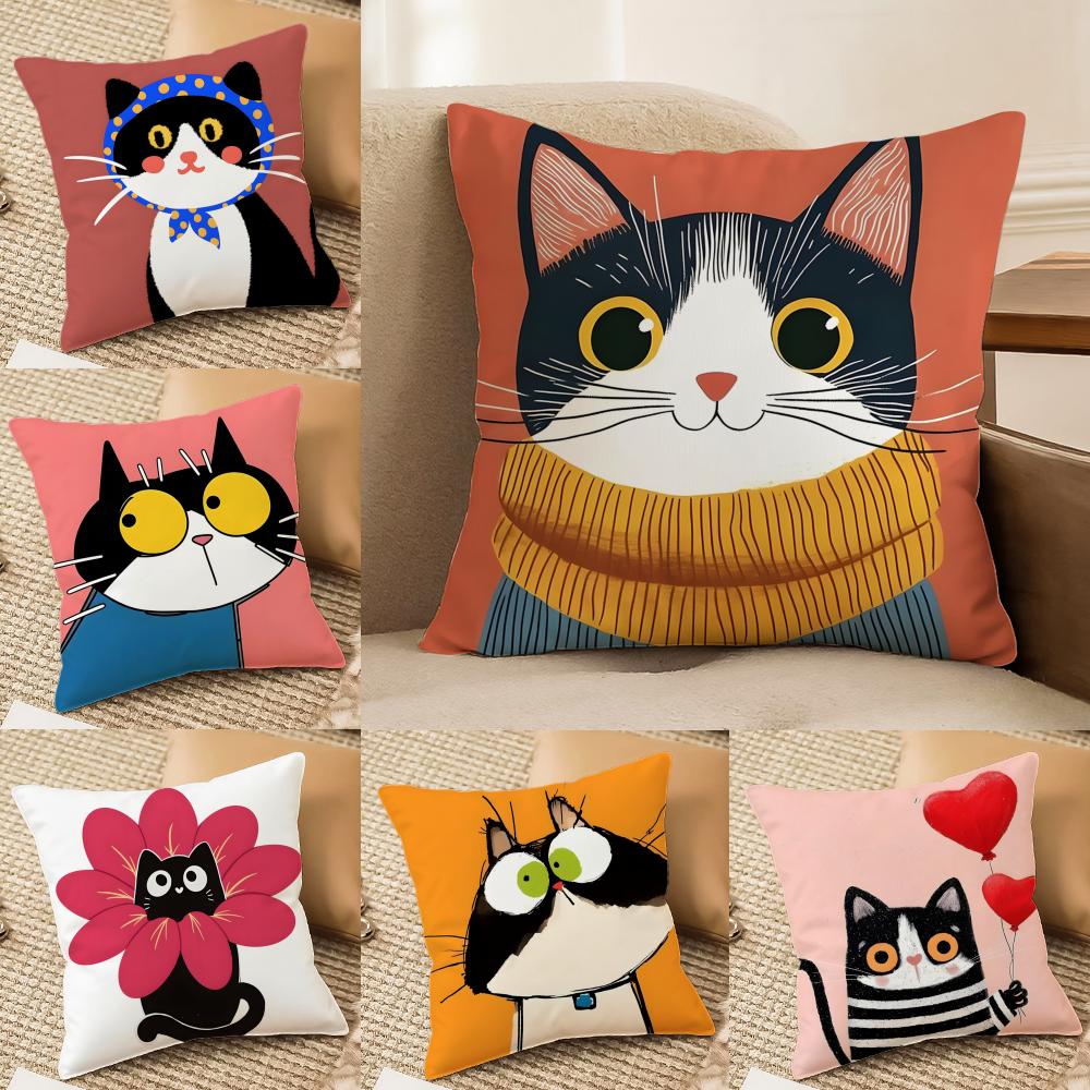 Funny And Silly Cat Pattern Pillow Case Double-Sided Plush Sofa Cushion Covers Organic Breathable Invisible Zipper