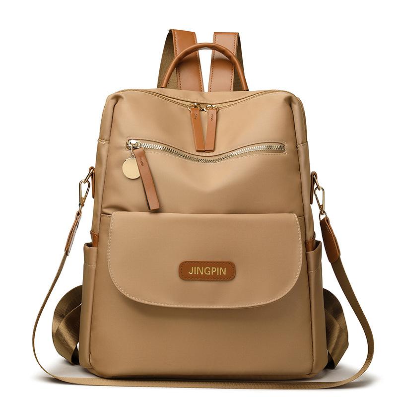 Lightweight Nylon Convertible Backpack with Front Flap Pocket Contrast Trim Dual Zipper Casual Daypack for Women Daily Travel