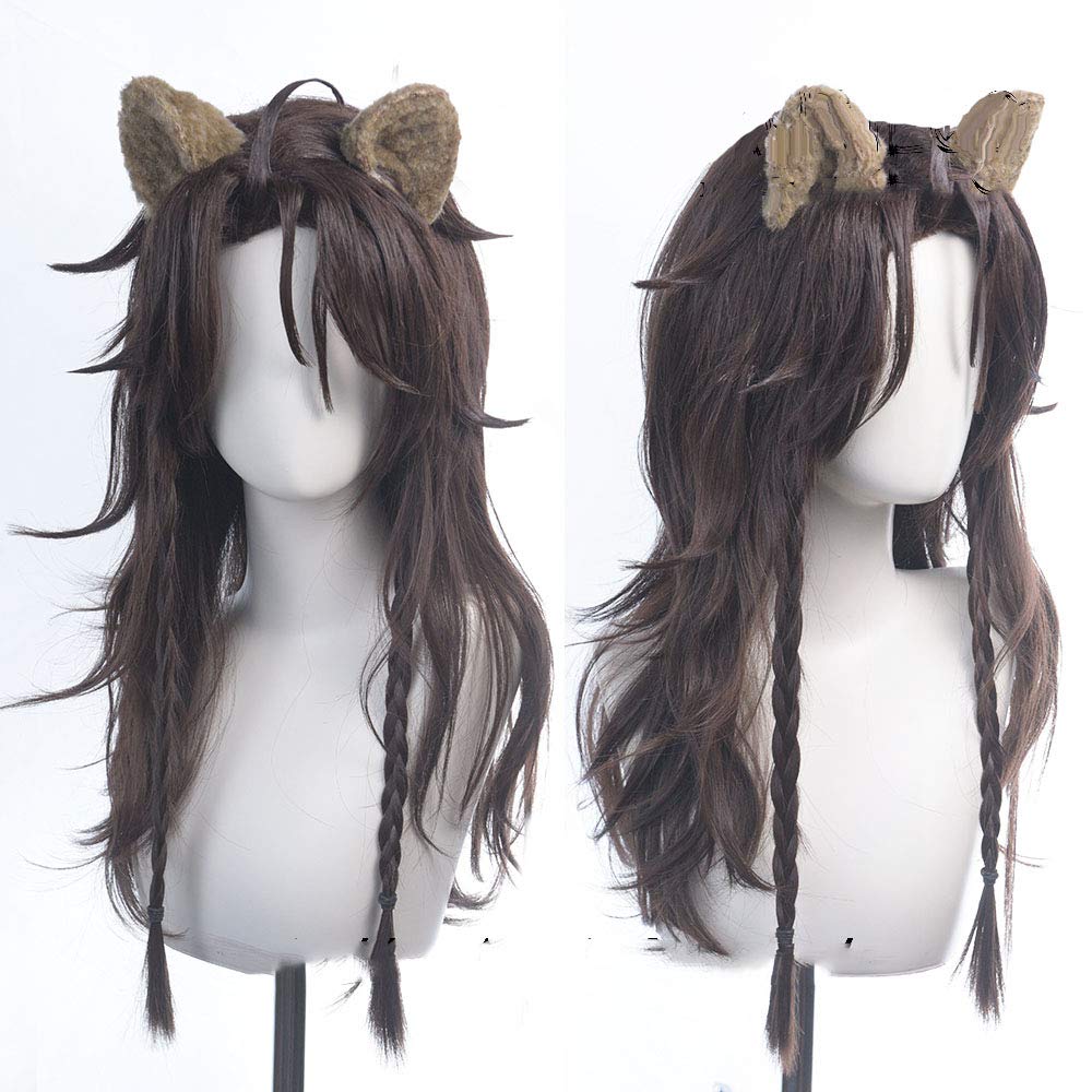 ABUNDANTDOODS Leona Kingscholar Cosplay Wig with Ears, Costume Accessory, Includes Net and Comb, Brown