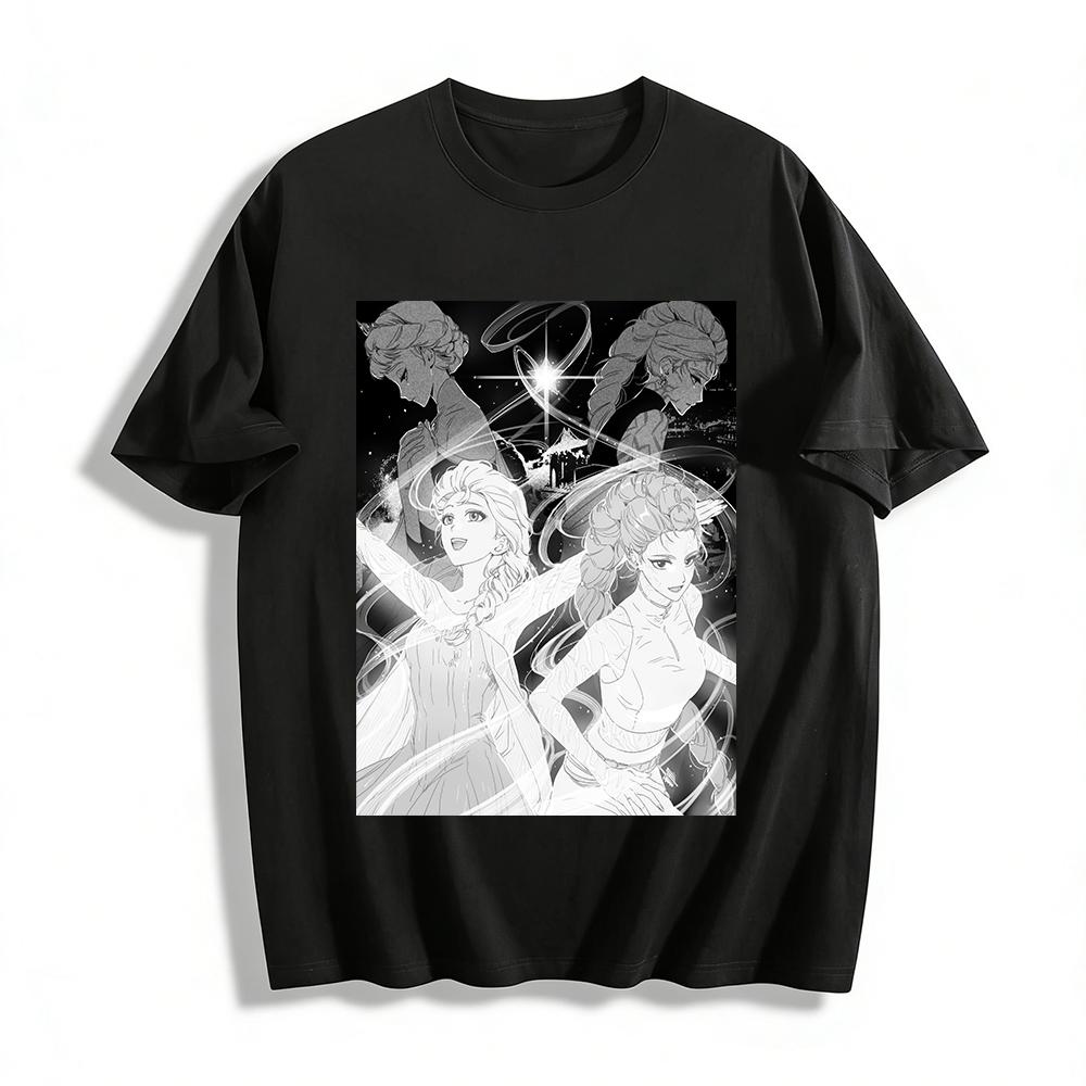 

Elsa Growth Theme Print Casual Top Unisex Loose T-shirt Frozen Anime Movie Periphery Pure cotton T-shirt XXS