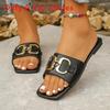 Metal Chain Flat Sandals For Women Summer Casual Nonslip Rubber Sole Comfortable Shoes