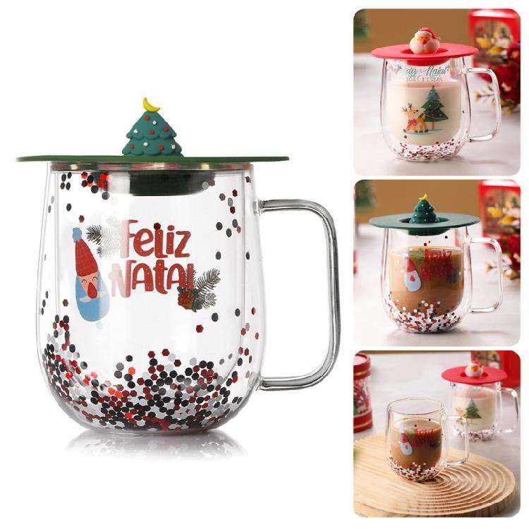 Insulated Christmas Glasswares Holiday Seasonal Coffee Mugs Insulated Glass Cup for Coffee Hot Chocolate