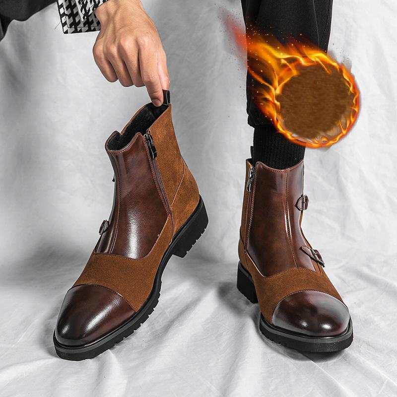 Men’s Winter Warm Chelsea Boots Motorcycle Boots Retro Street Style Dress Tuxedo Wedding Men Monks Ankle Boots Plus Size