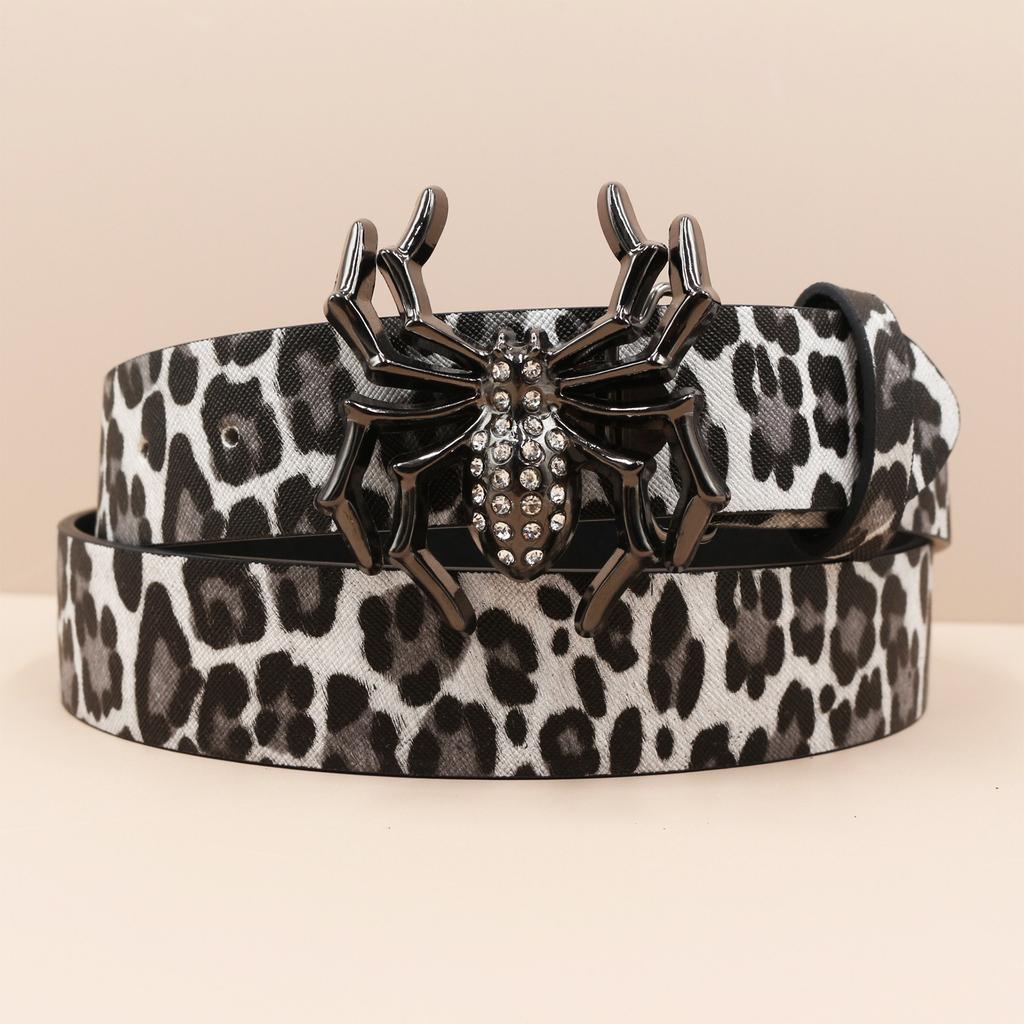 Rhinestone Spider Buckle Belt Leopard Print Series Punk Decorative Women's Belt Yabi Decorative Belt