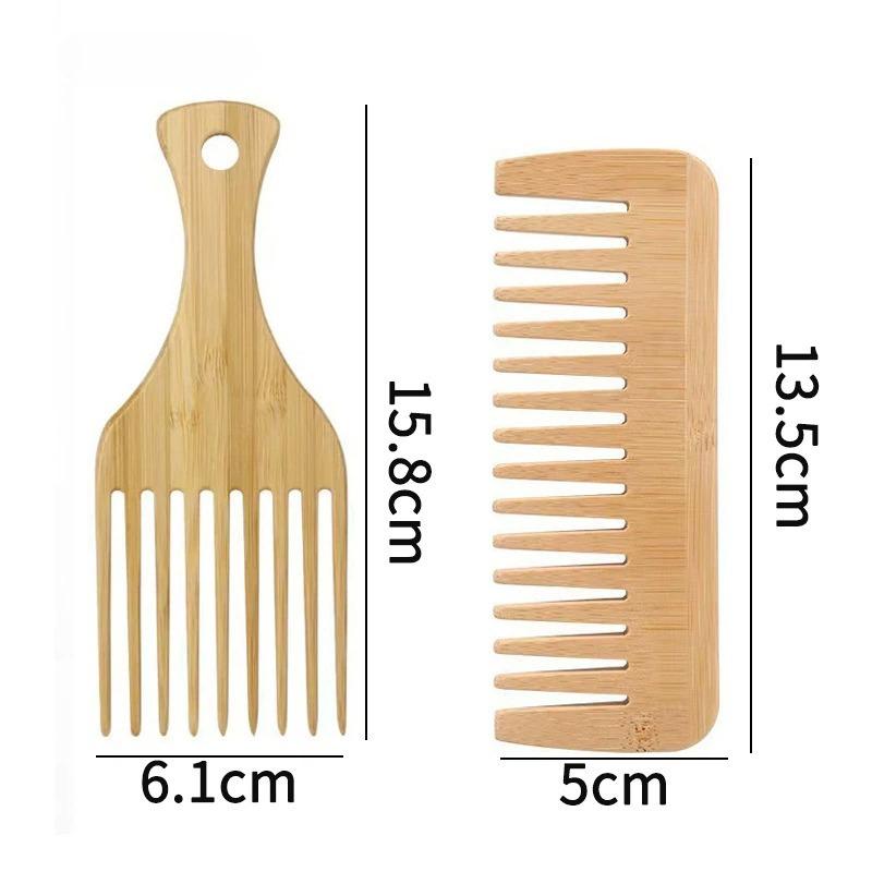 Natural Bamboo Wooden Hair Combs Anti-Static Afro Fork Comb Wide Tooth Combs Rat Tail Hair Brush Women Barber Styling Tools